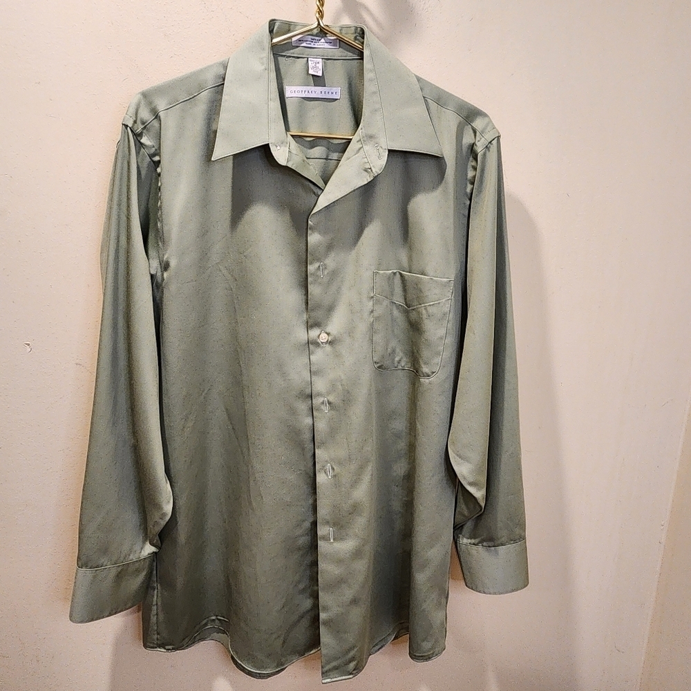 Geoffrey Beene Olibe Green Long Sleeves Cotton Blend Dress Shirt size L